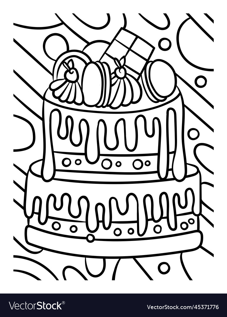 Two layer cake sweet food coloring page for kids vector image