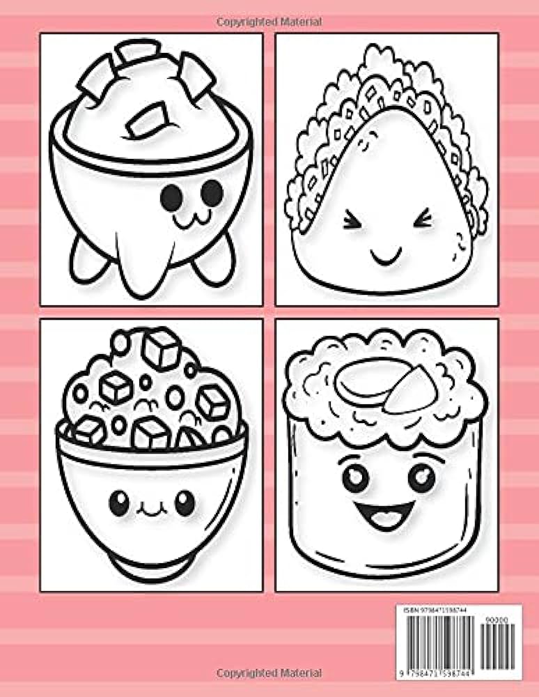 Kawaii food coloring book for kids kawaii coloring book food with cute and easy kawaii food