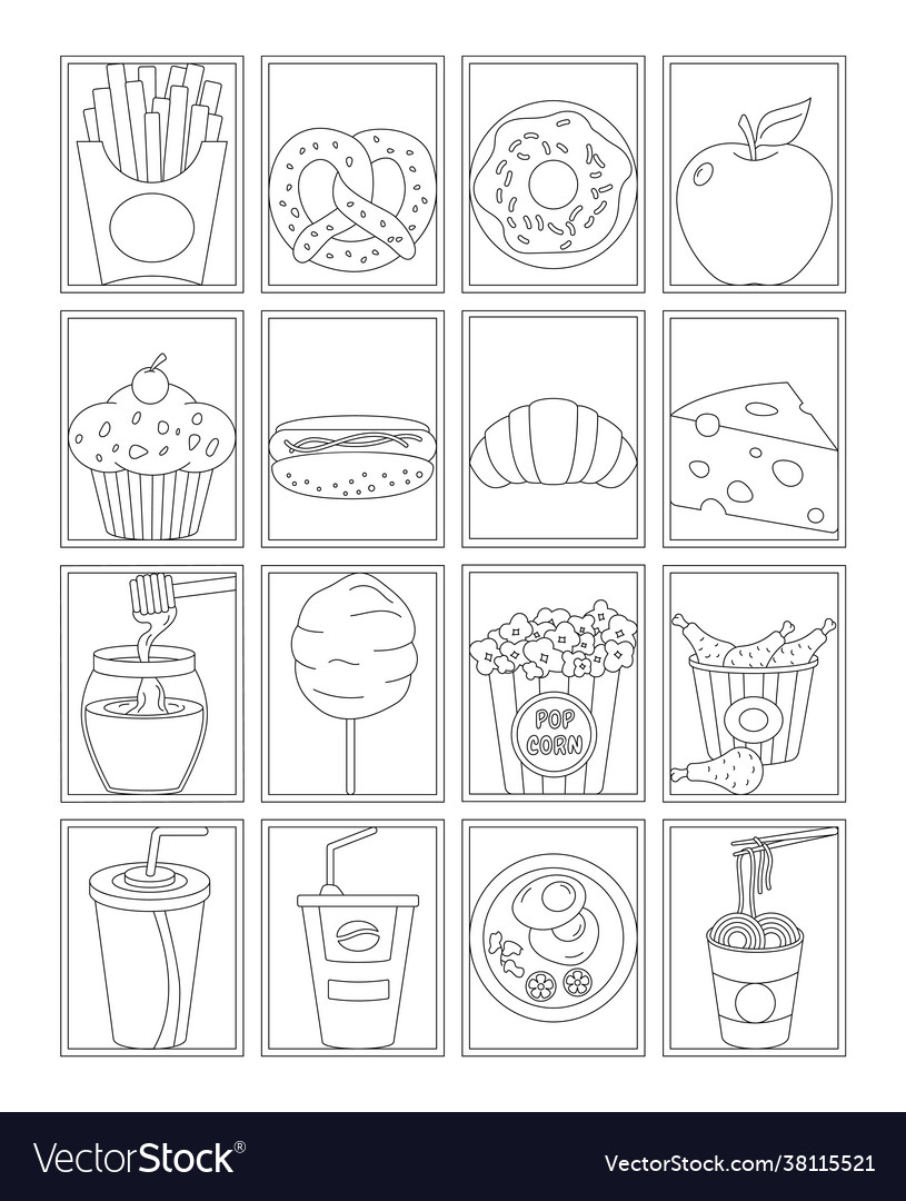 Pack food coloring pages royalty free vector image