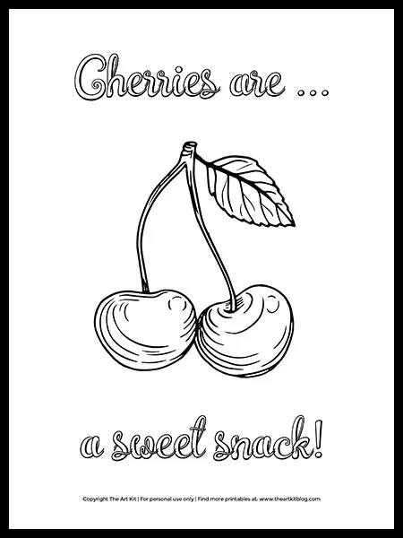 Cherries are a sweet snack coloring page â the art kit