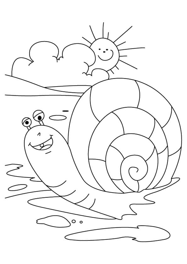 Happy snail an sun coloring page