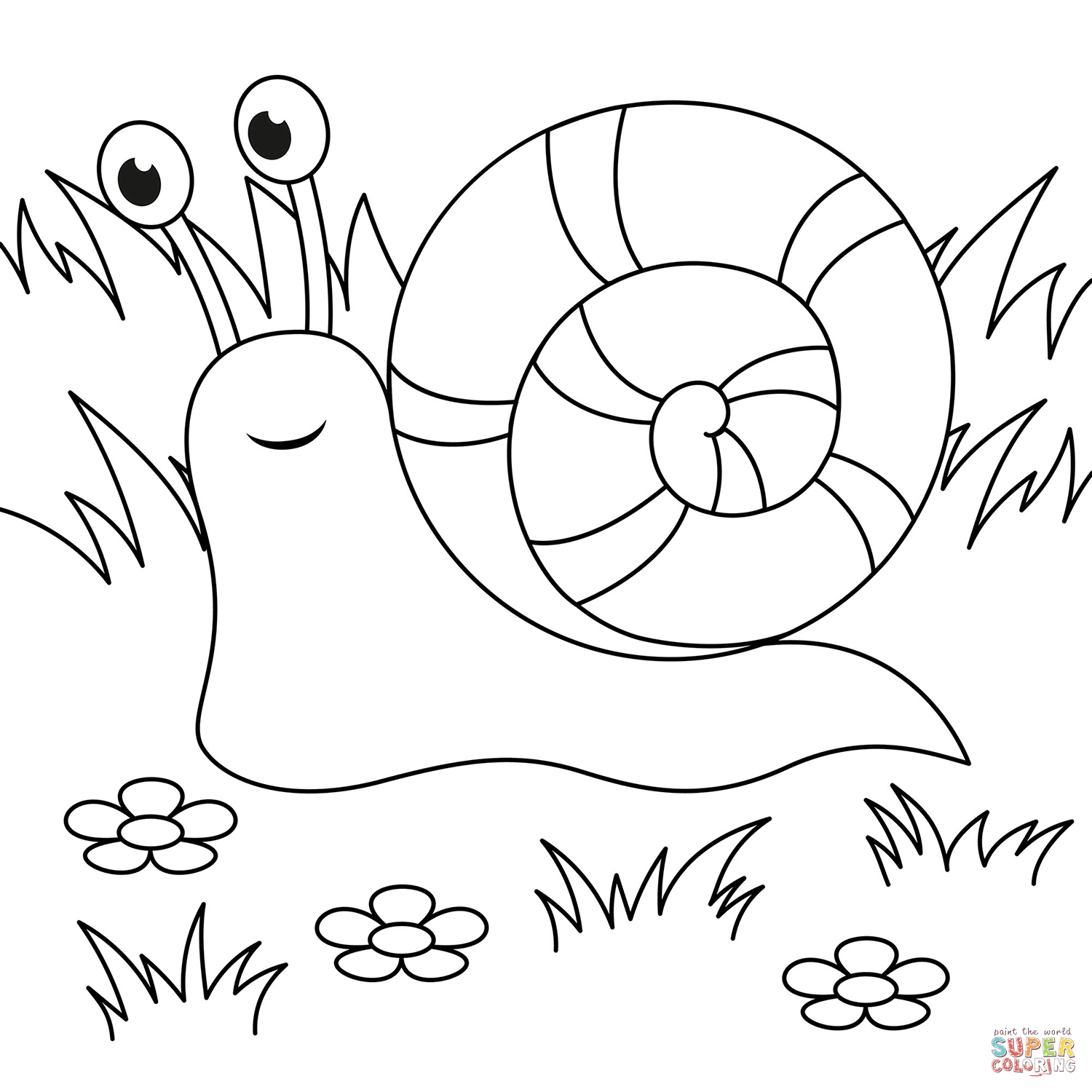 Cute snail coloring page free printable coloring pages