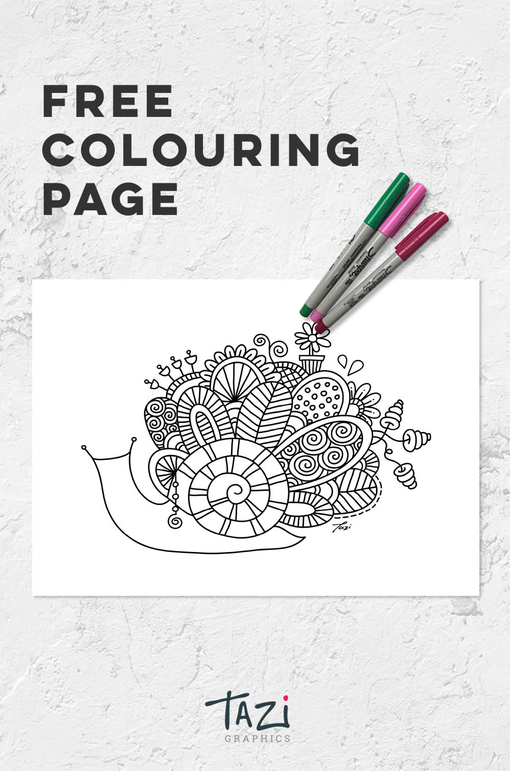 Funky snail colouring page printables