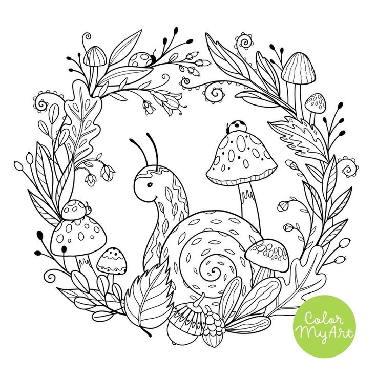 Fall woodland wreath coloring page cute snail download now