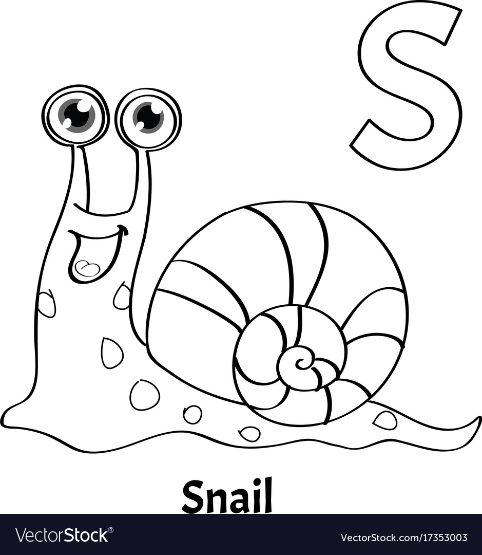 Alphabet letter s coloring page snail royalty free vector