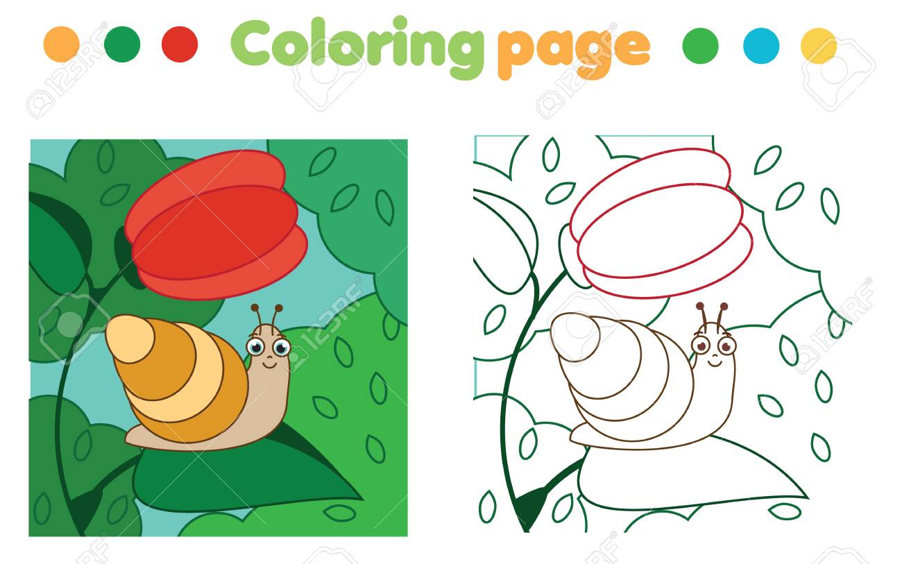 Coloring page with snail on flower color the picture educational children game drawing kids activity printable sheet royalty free svg cliparts vectors and stock illustration image