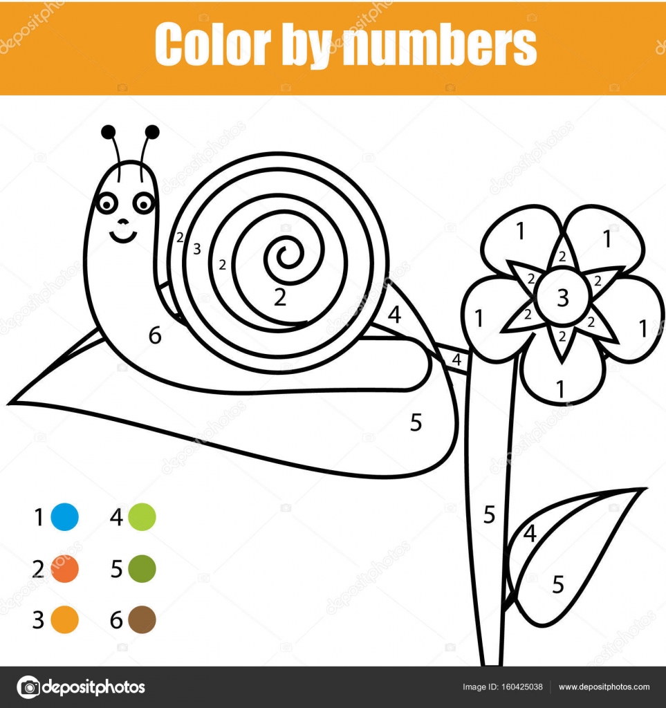 Coloring page with snail character color by numbers educational children game drawing kids activity stock vector by ksuklein