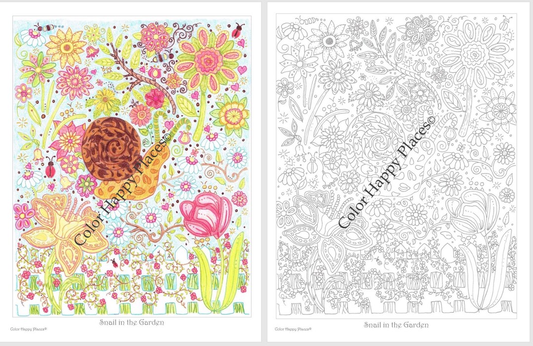 Snail in the garden coloring page digital download