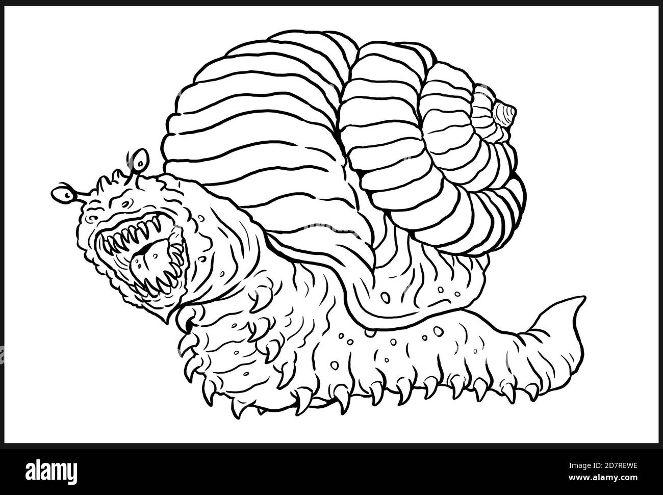 Monster snail drawing unusual monsters coloring template stock photo