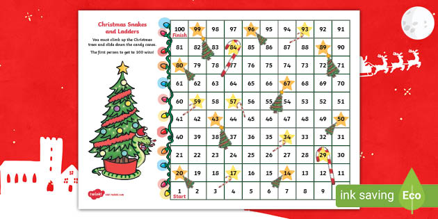 Christmas snakes and ladders board game teacher