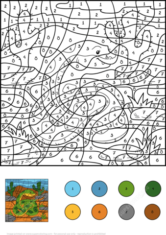 Snake color by number free printable coloring pages