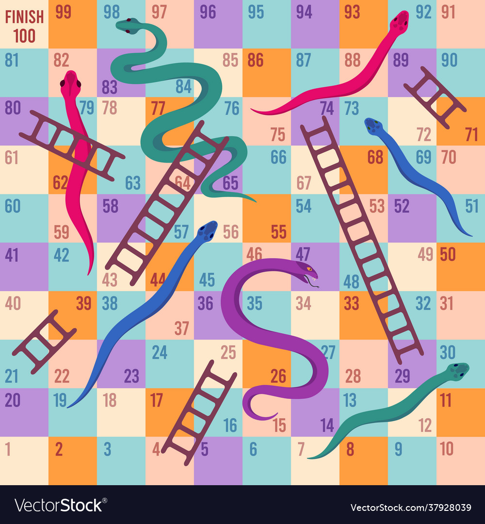 Snakes and ladders kids dice board game climbing vector image
