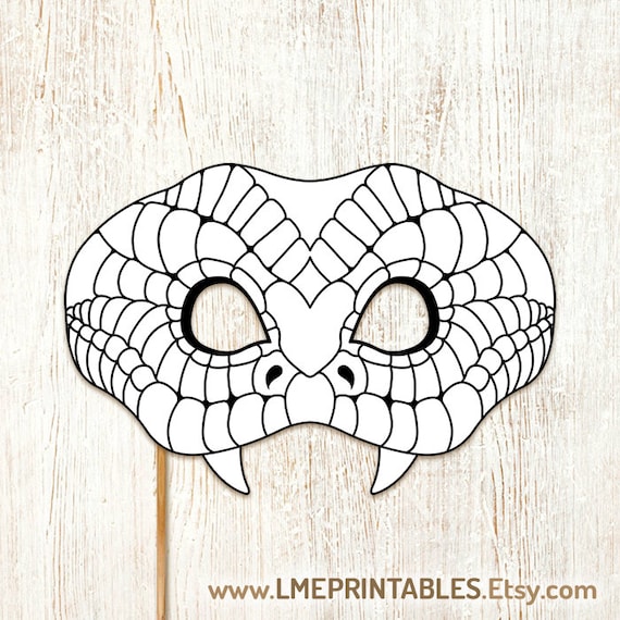 Snake coloring mask diy printable halloween costume reptile funny party activity game favor pdf animal masks kid adult photo booth birthday