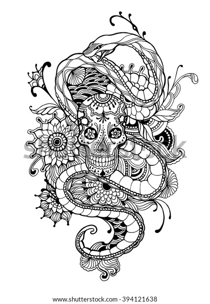 Hakuun skull snake adult coloring page vector liittyvã vektorikuva rojaltivapaa