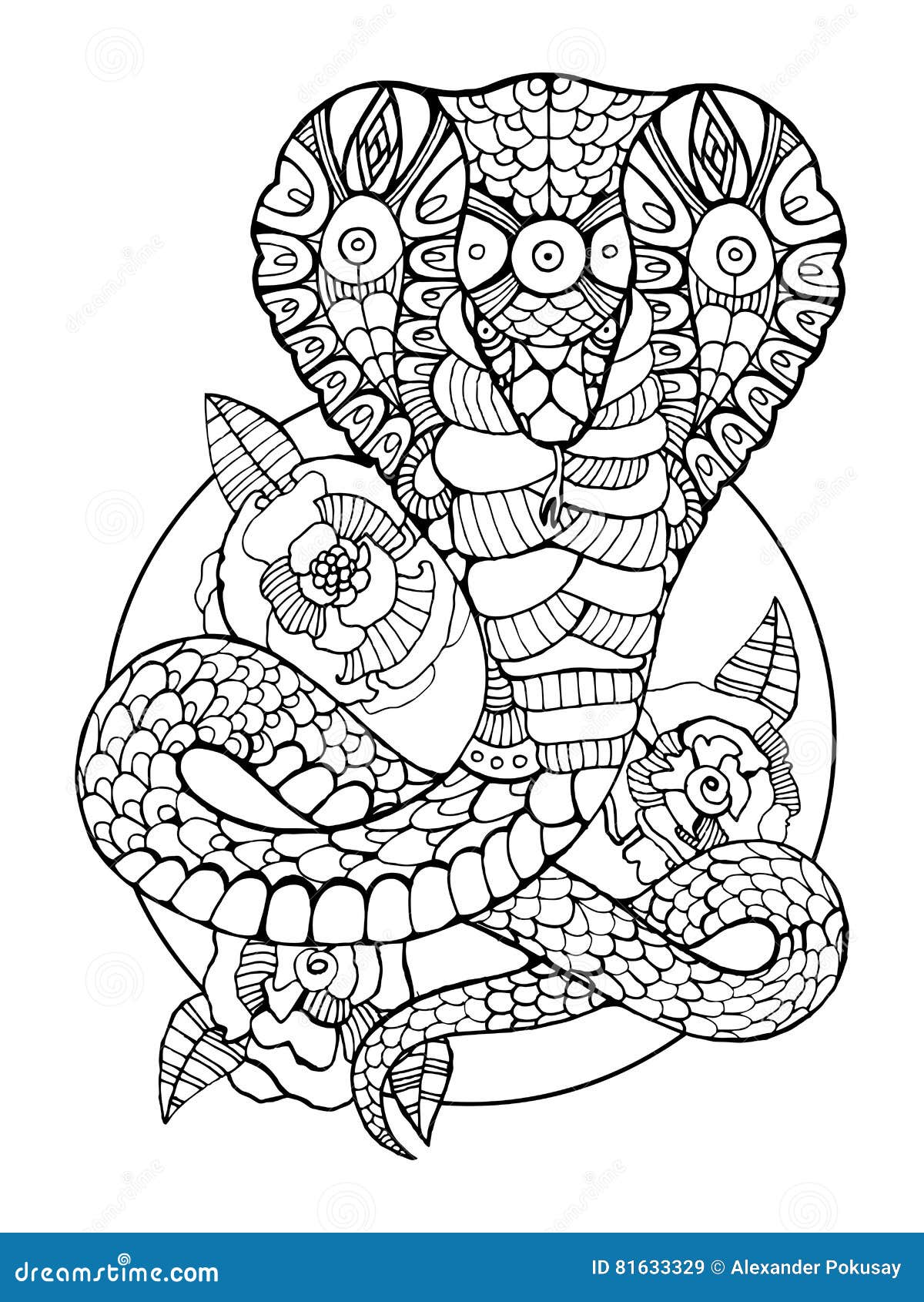 Cobra snake coloring book for adults stock illustration