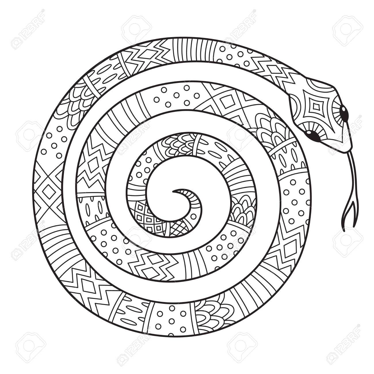 Adult doodle coloring book page snake stock vector illustration royalty free svg cliparts vectors and stock illustration image