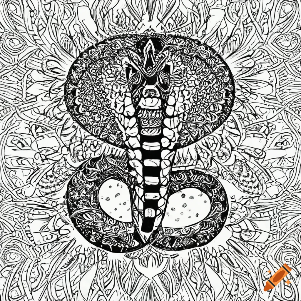 Coloring page for adults mandala cobra image white background minimilastic clean line art fine line art