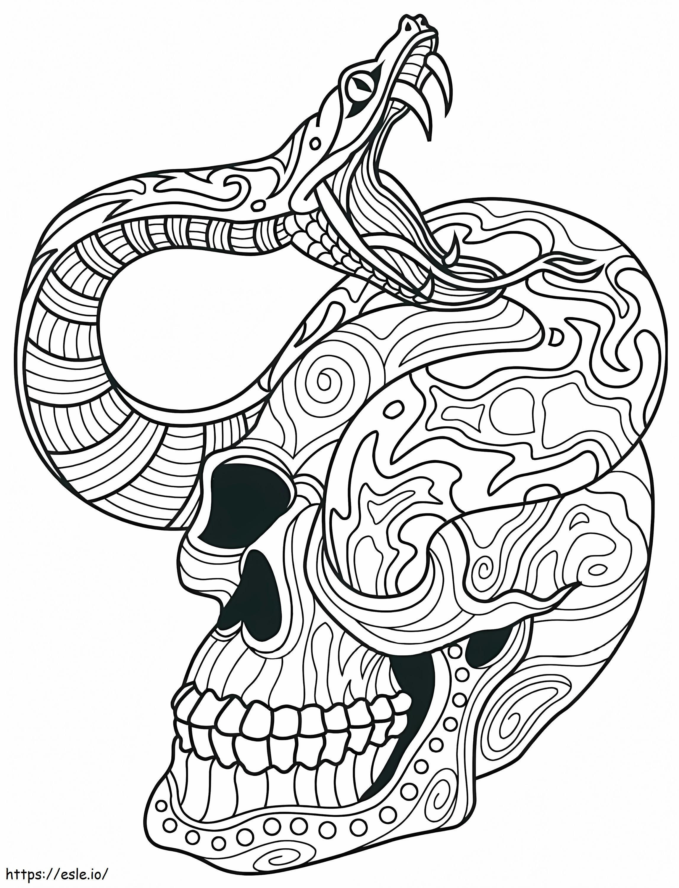 Skull with snake mandalas coloring page