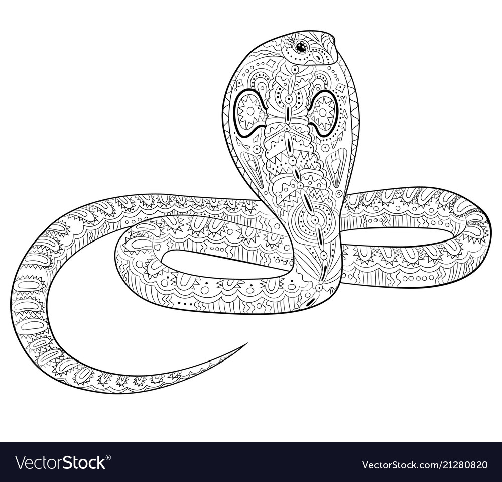 Coloring page with snake in entangle style vector image