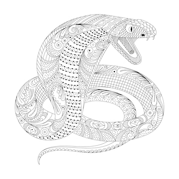 Premium vector cobra snake for adult coloring tattoo