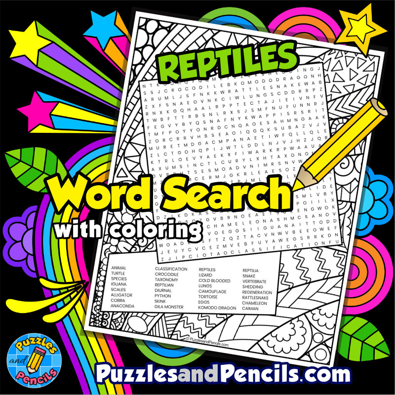 Reptiles word search puzzle with coloring animal classification wordsearch made by teachers