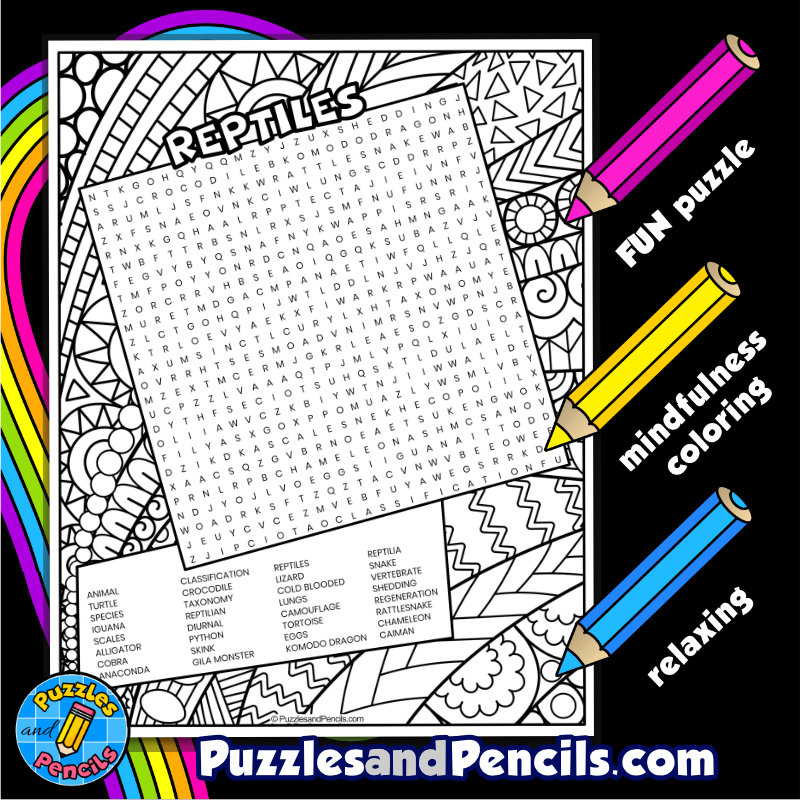 Reptiles word search puzzle with coloring animal classification wordsearch made by teachers