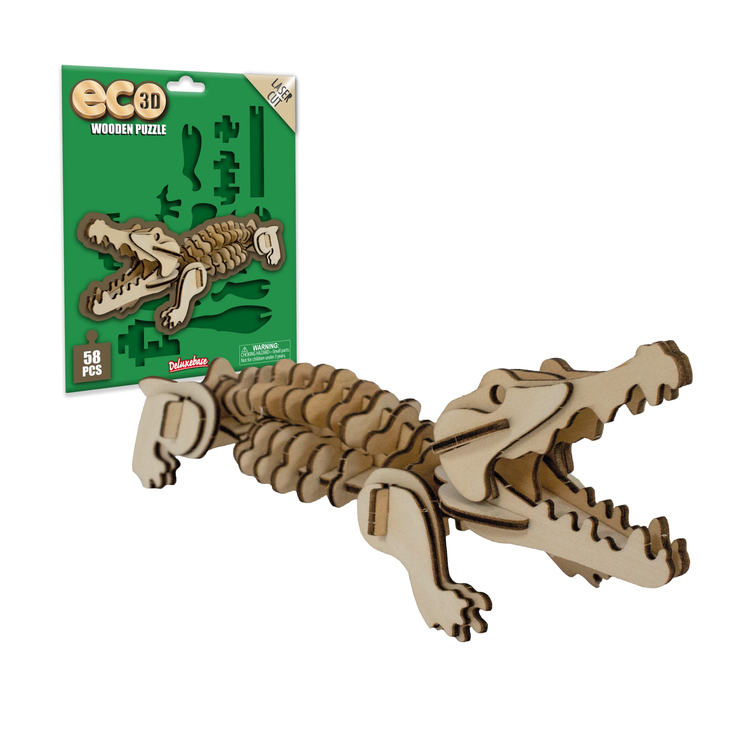 Eco d wooden puzzle alligator from deluxebase animal themed diy d puzzle craft kit sustainable wood safari animal toys perfect model building kits for educational toys and kids party favors