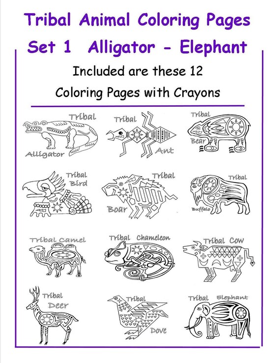 Coloring pages set of tribal animals hippo bird reptile zebra seahorse giraffe elephant turtle rooster buffalo supports animal welfare