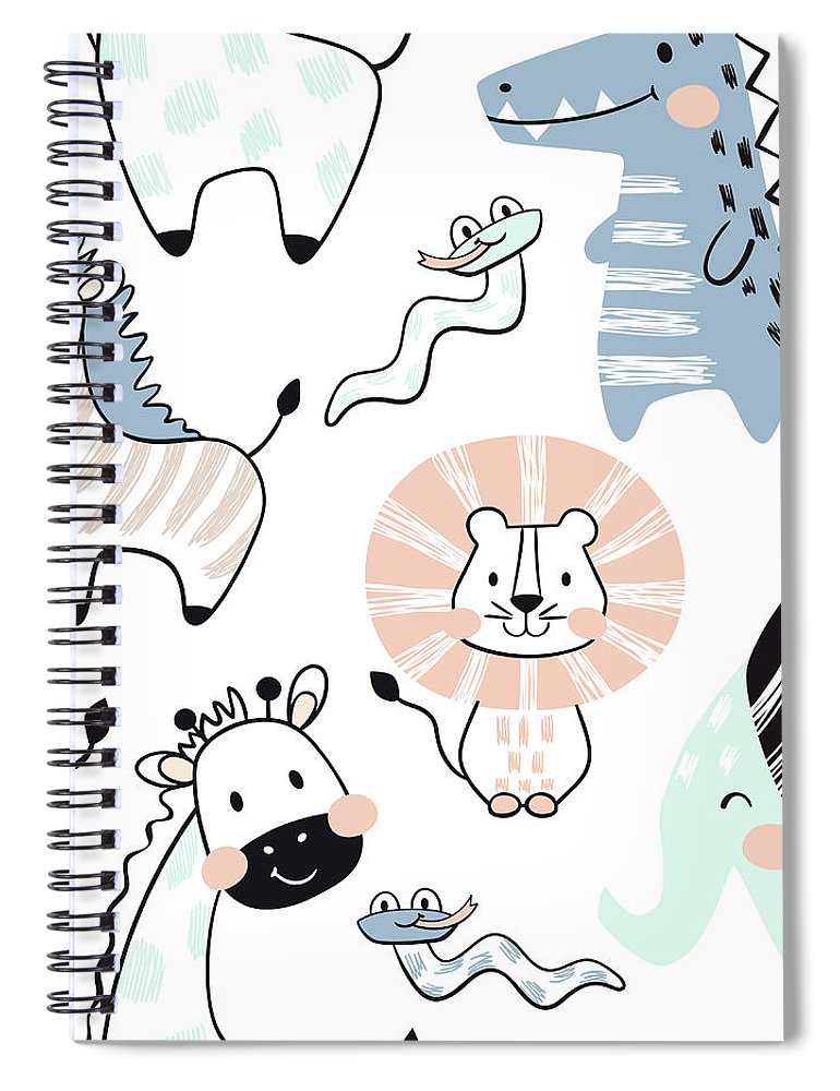 Lion giraffe elephant crocodile spiral notebook by vasilyevalara