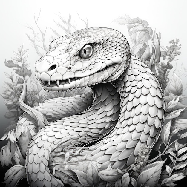 Premium ai image coloring page with a snake