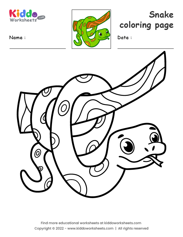 Free printable snake coloring page worksheet