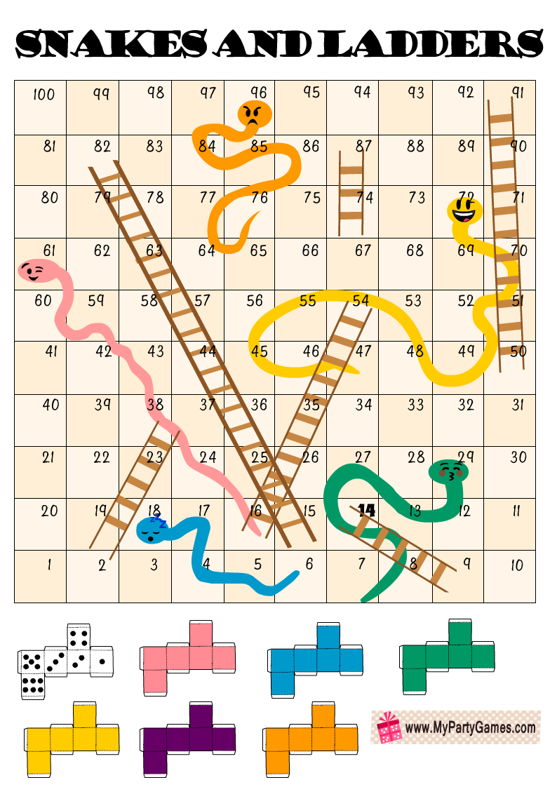Snakes and ladders board game free printables