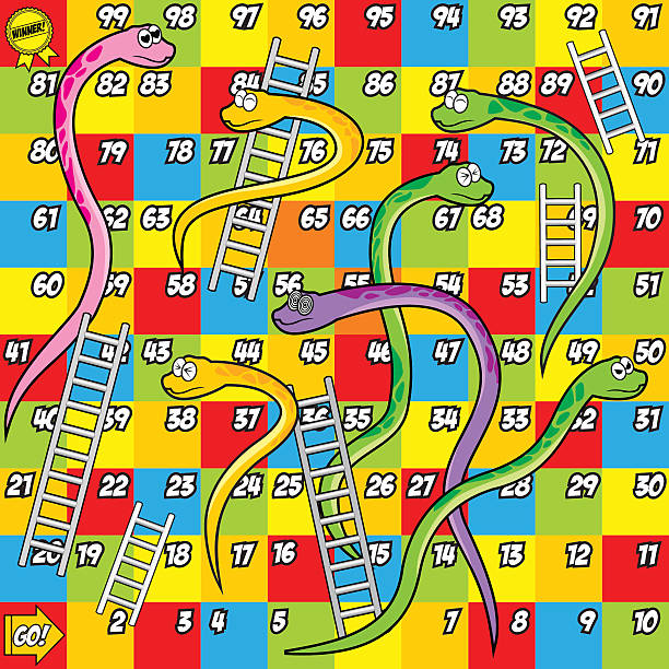 Colorfull snake and ladder game stock illustration