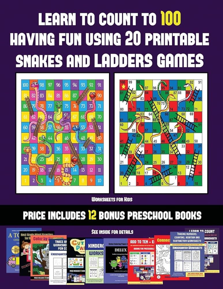 Worksheets for kids learn to count to having fun using printable snakes and ladders