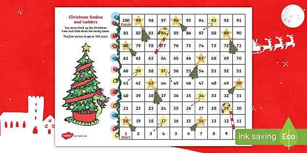 Christmas snakes and ladders board game teacher made