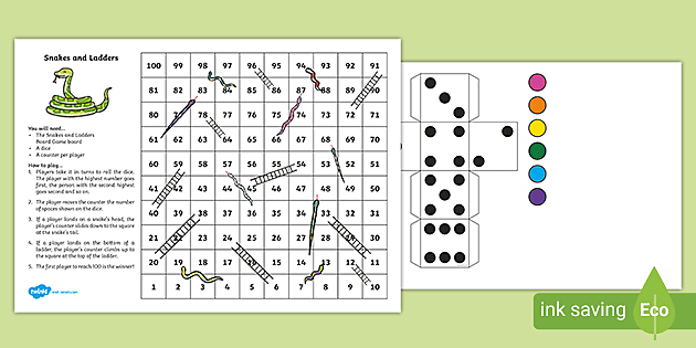 Snakes and ladders template board game