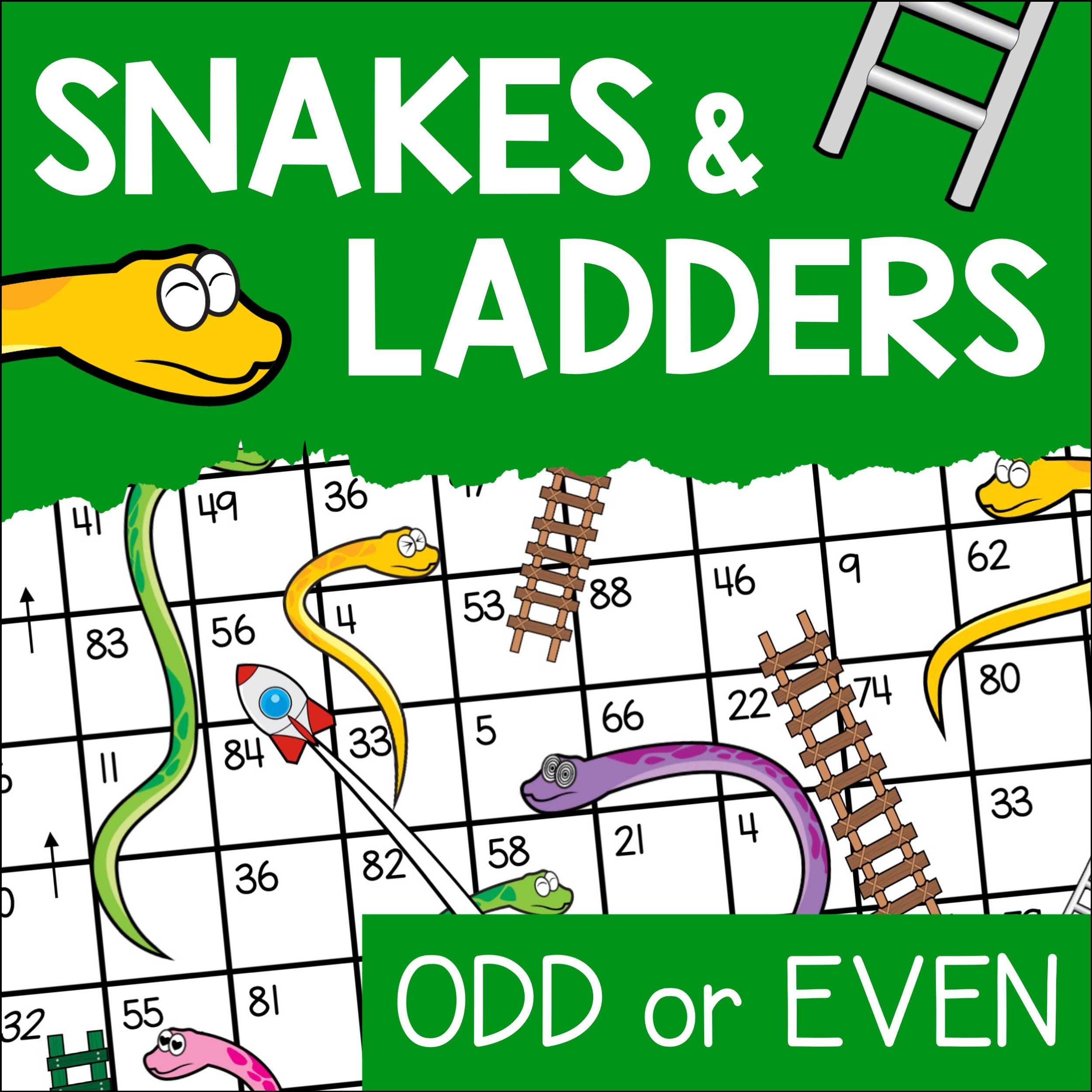 Printable snakes and ladders game family board game educational odd or even math game kids learning activity instant download pdf