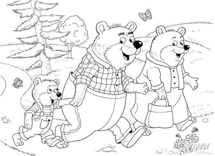 Goldilocks and the three bears fairy tale illustration for fototapeta â fototapety dãtä otec matka