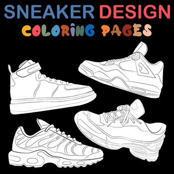 Sneaker design coloring pages for kids teens bundle by lustop tpt