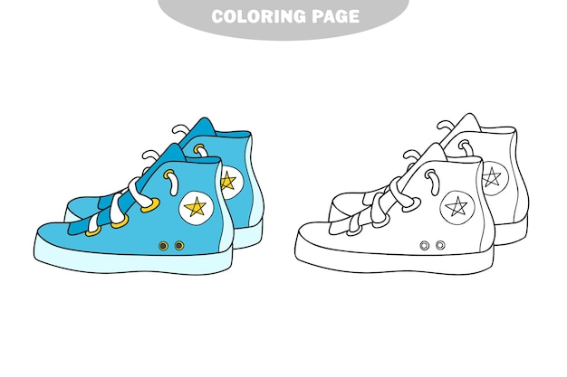 Premium vector simple coloring page running shoe to be colored the coloring book for preschool kids with easy gaming level color and black and white version