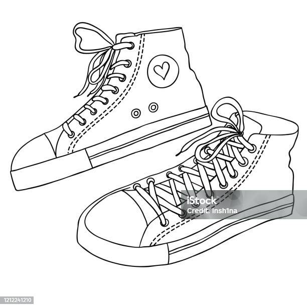 Coloring book with sneakers black and white illustration stock illustration