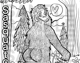 Sasquatch coloring page big foot cryptid cryptids pnw washington oregon local legend urban legends stress relief fun relaxing silly