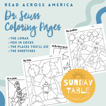 Read across america seuss coloring pages set by sunday table co tpt