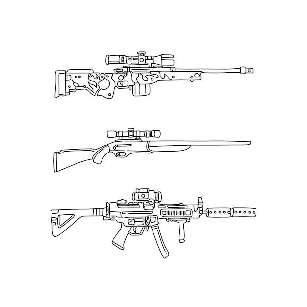 Premium vector sniper gun weapon hand drawn doodle illustrations vector set