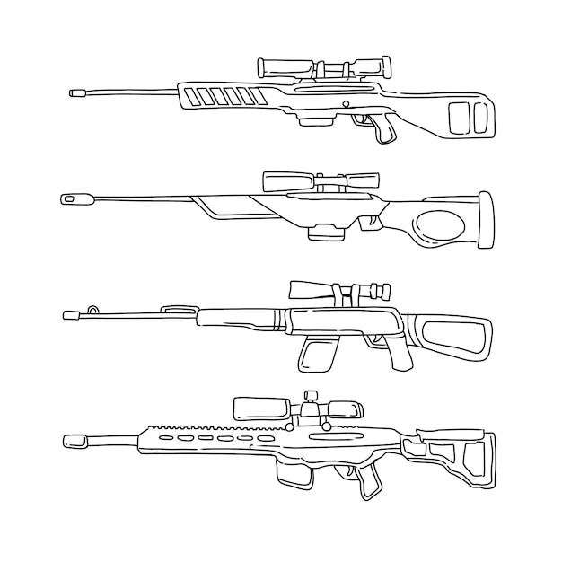 Premium vector sniper gun weapon hand drawn doodle illustrations vector set