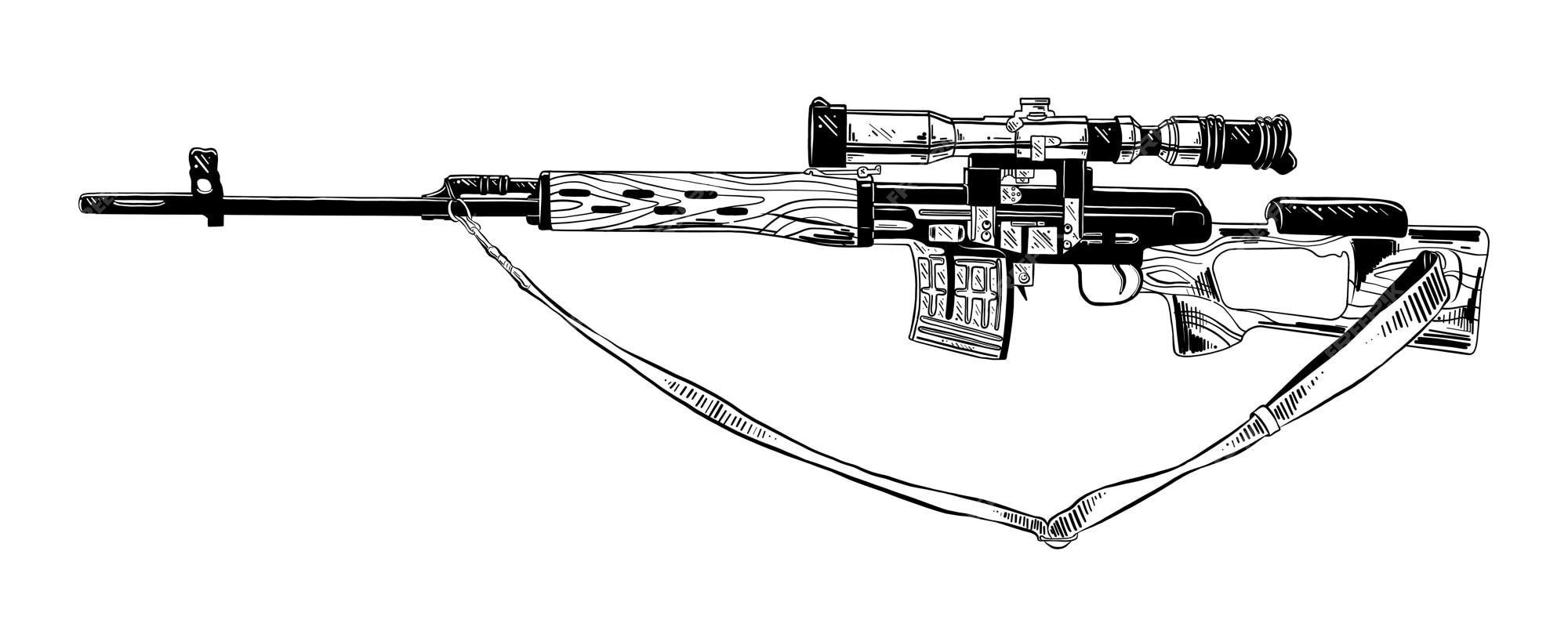 Premium vector hand drawn sketch of sniper rifle in black