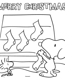 Snoopy and woodstock christmas coloring page worksheet for pre