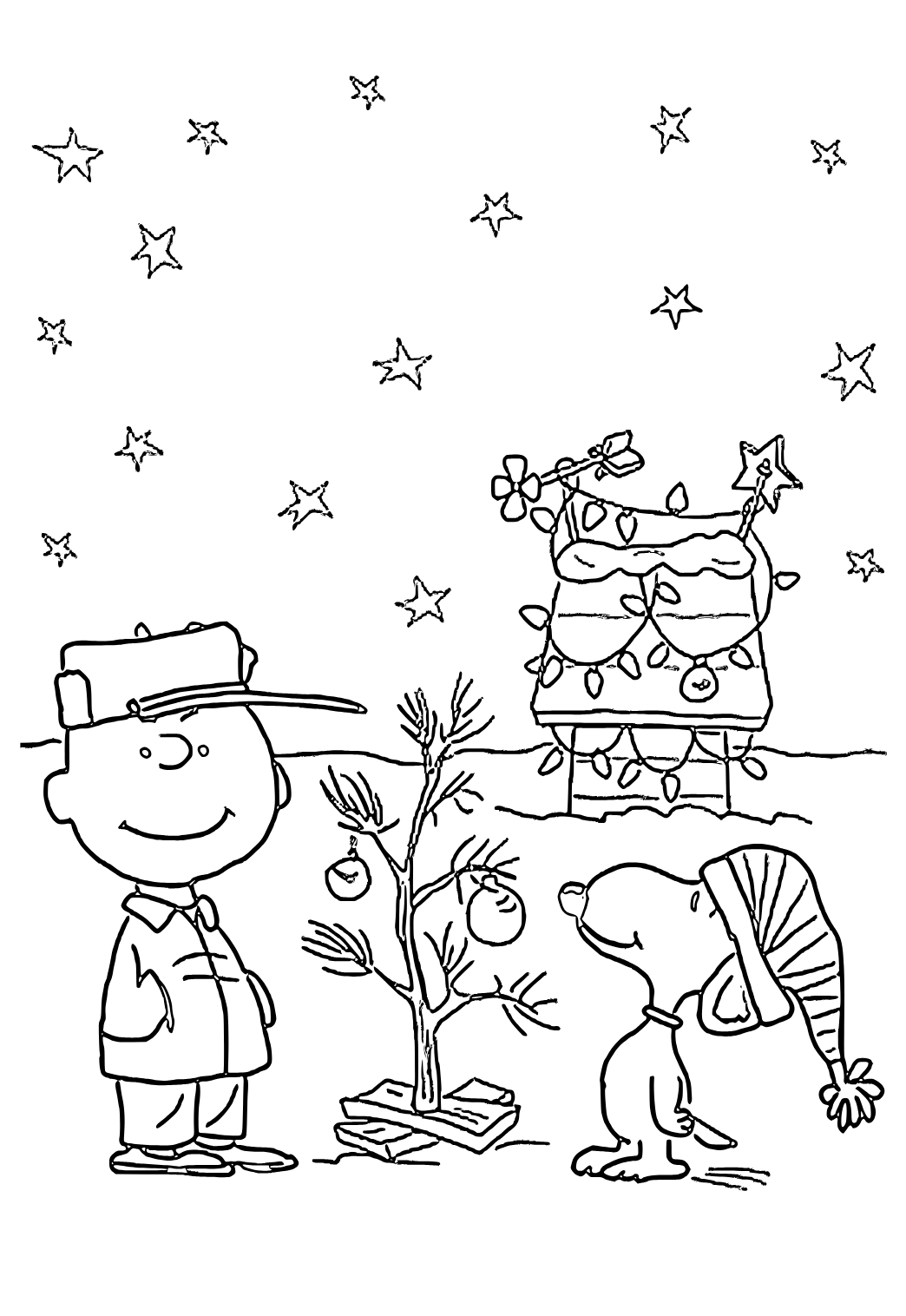 Free printable charlie brown winter coloring page for adults and kids