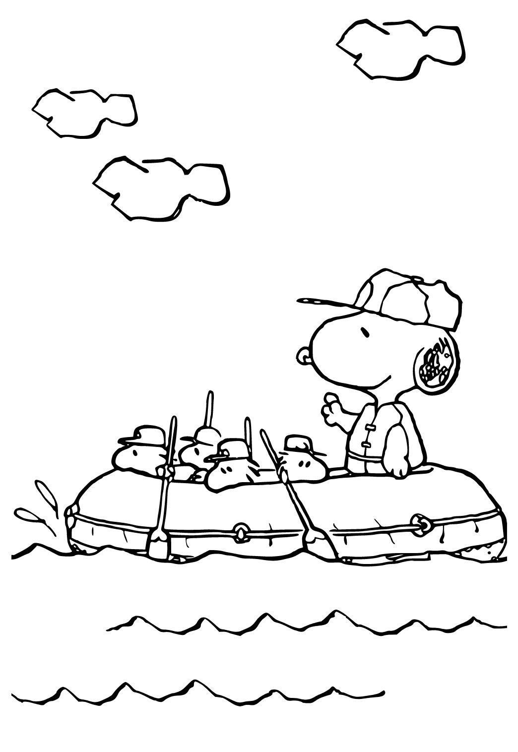 Free printable snoopy boat coloring page for adults and kids