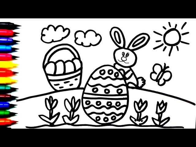 Easter egg easter bunny drawing painting and coloring for kids toddlers drawing colouring